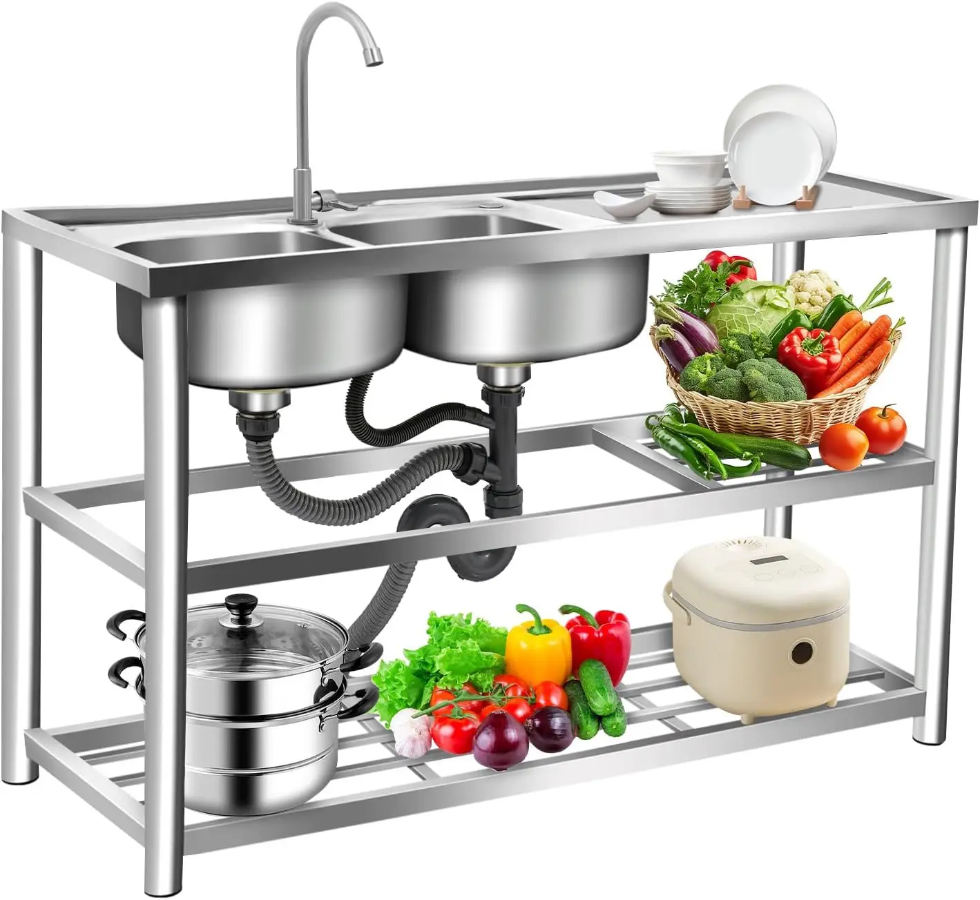 3 Tiers Freestanding Stainless - Commercial Kitchen Set 评论和价格