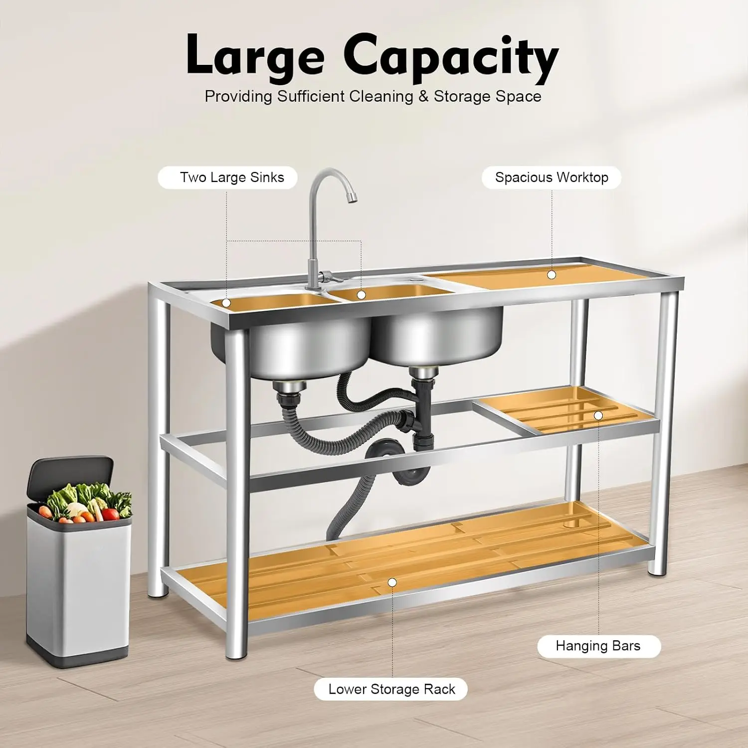 3 Tiers Freestanding Stainless - Commercial Kitchen Set 评论和价格