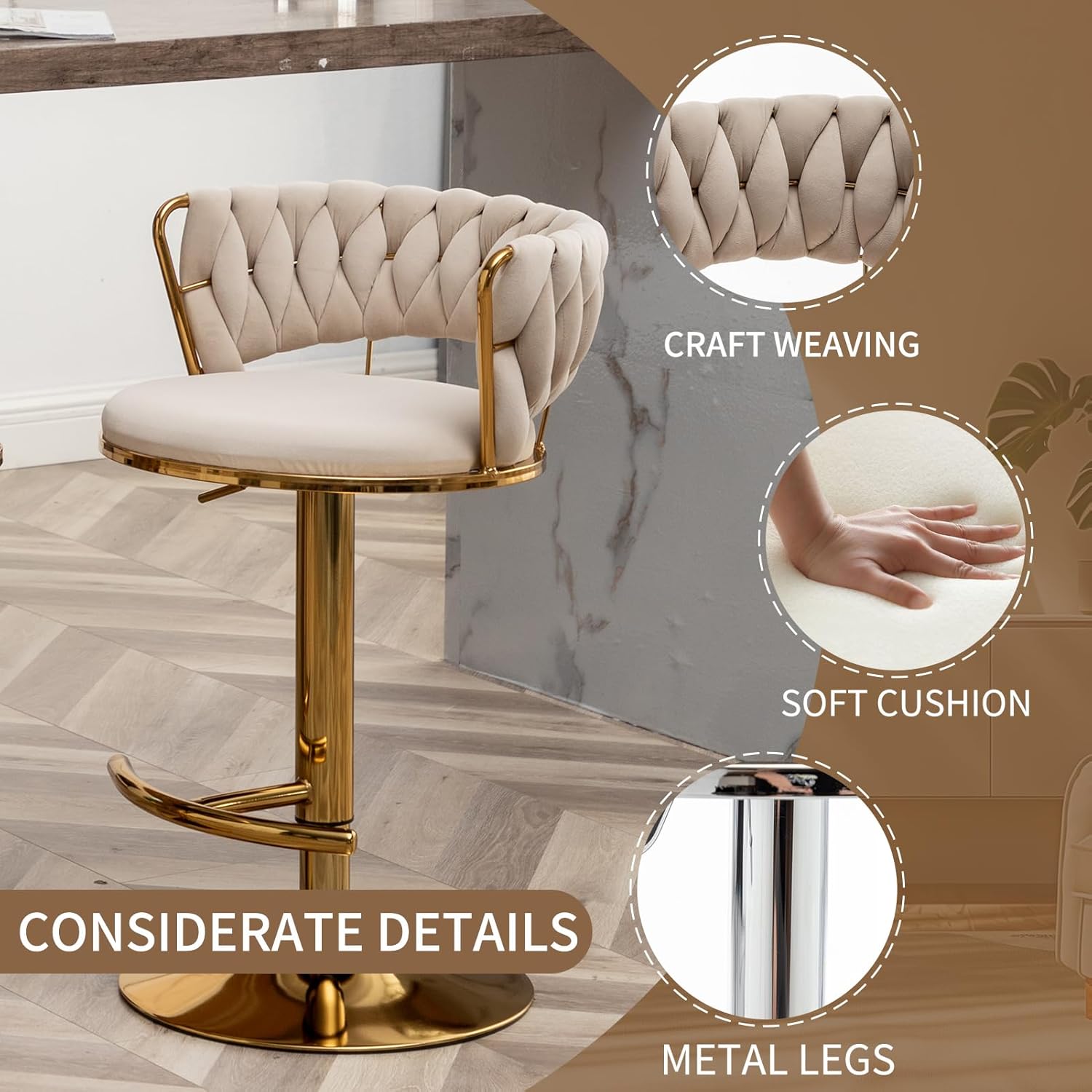 Beige Velvet Bar Stools Set of - Commercial Kitchen Set 评论和价格