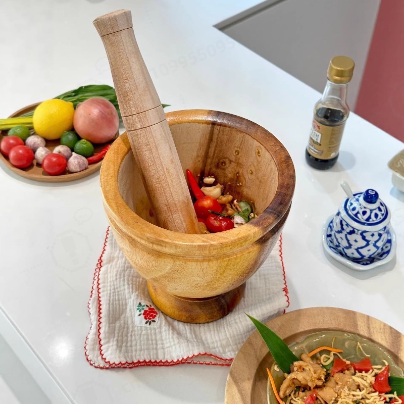 Natural Acacia Wood Mortar and - Commercial Kitchen Set 评论和价格