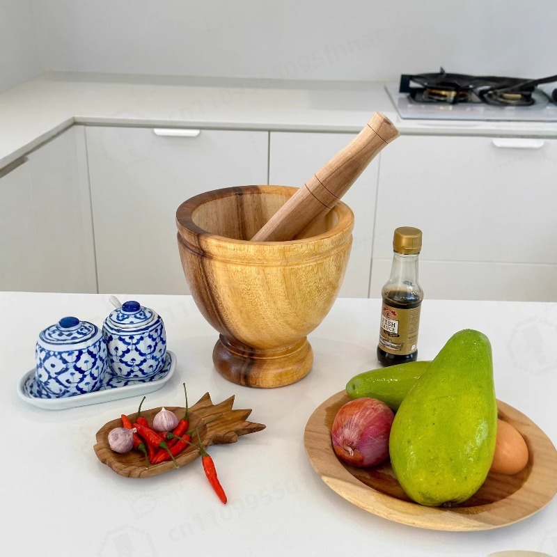 Natural Acacia Wood Mortar and - Commercial Kitchen Set 评论和价格