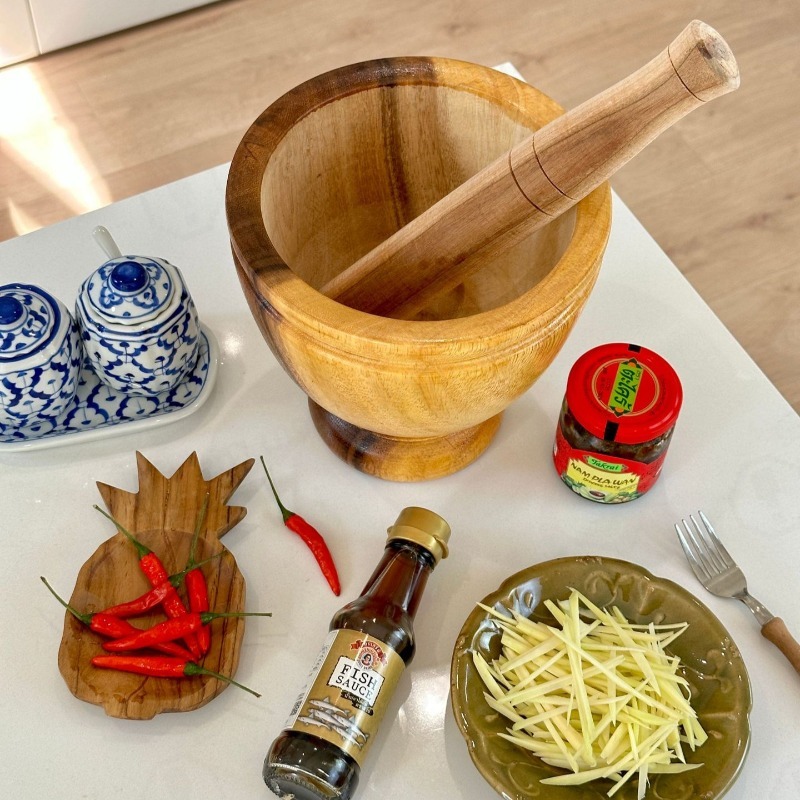 Natural Acacia Wood Mortar and - Commercial Kitchen Set 评论和价格